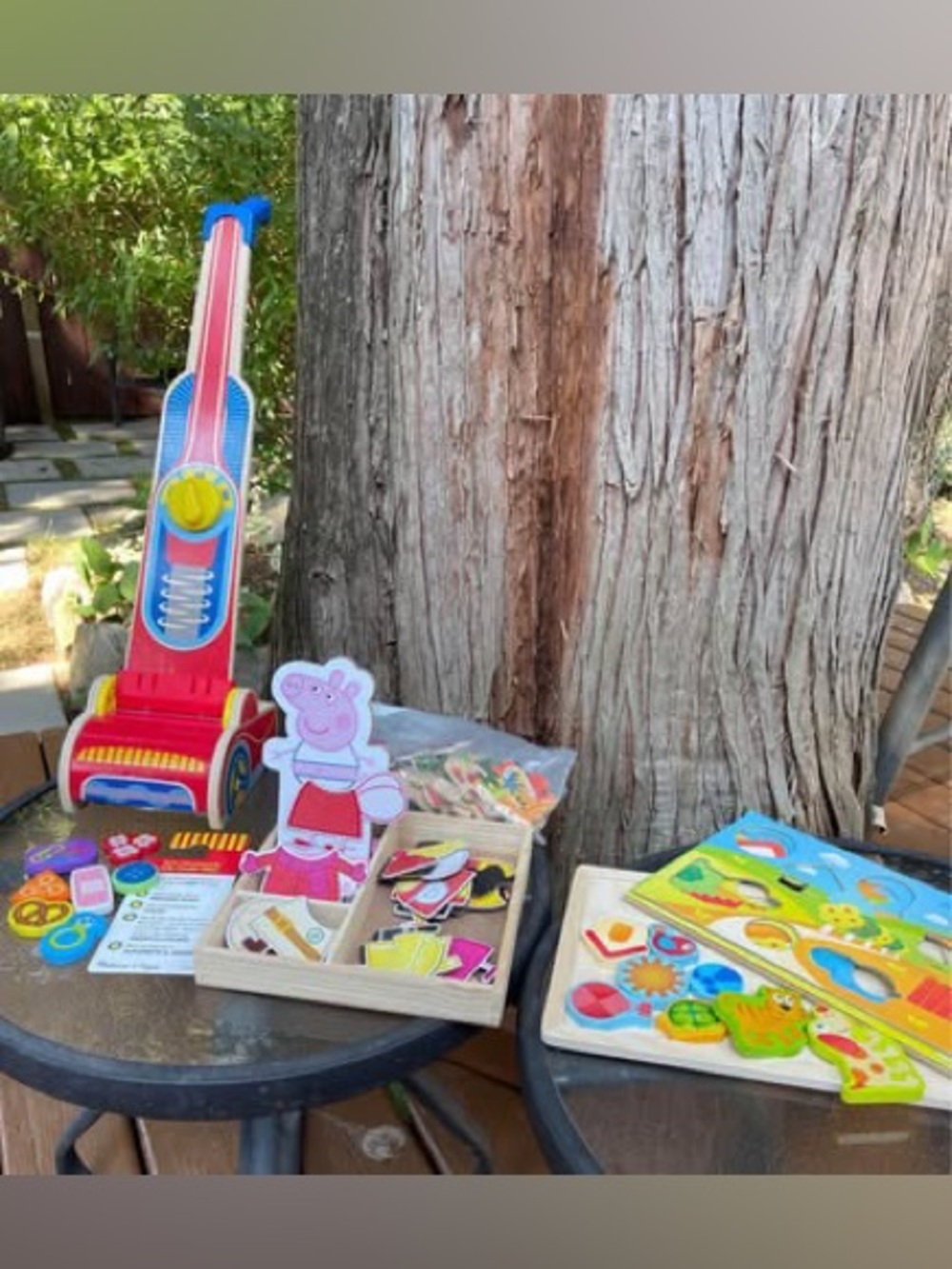 SET ~ Melissa & Doug Wooden Vacuum Play Set / Peppa Pig Wood Dress Up Puzzle